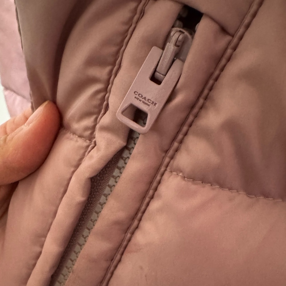 Coach Blush Pink Rose Quilted Long Slim Puffer Hooded Jacket size L - Picture 13 of 13